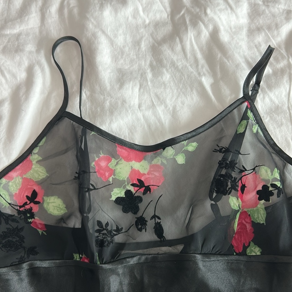 Y2K Black Floral Rose Lingerie Mini Slip Dress Women’s Size Medium - Picture 16 of 17